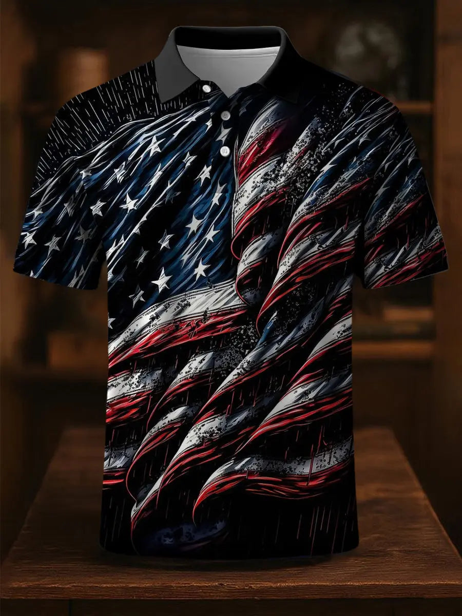 USA Flag Polo Shirt Patriotic Gift for Independence Day Fans Short Sleeve Top Men's Wear