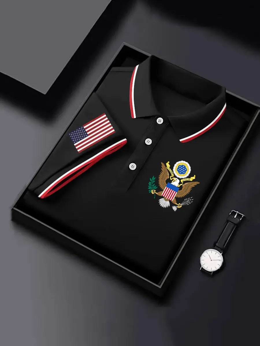 USA Flag Polo Shirt Patriotic Gift for Men American Pride Short Sleeve Casual Wear