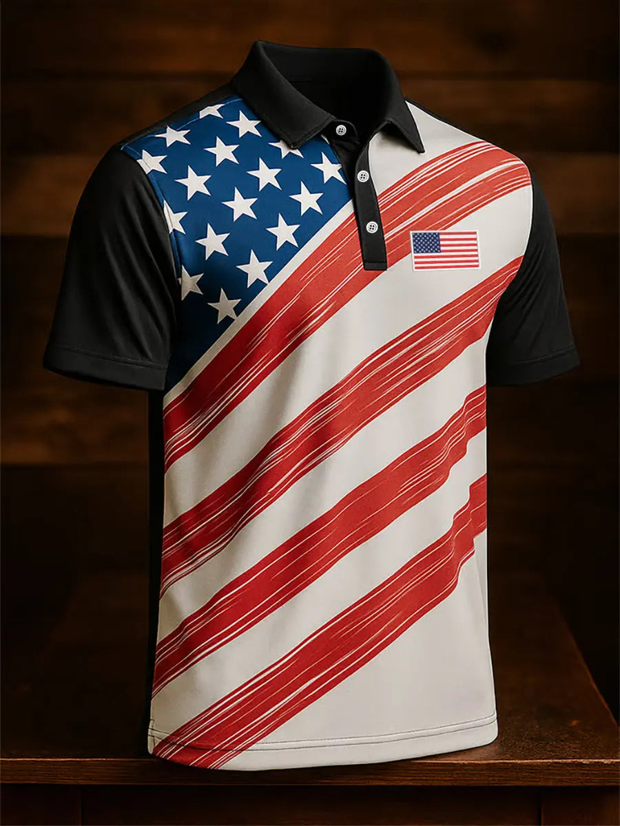 USA Flag Polo Shirt Patriotic Gift for Men Short Sleeve American Pride Apparel
