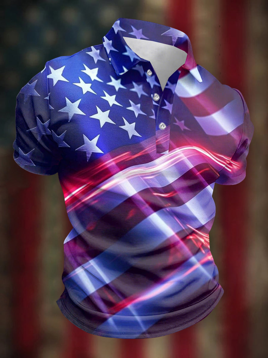 USA Flag Polo Shirt Patriotic Independence Day Gift for Men American Pride Apparel