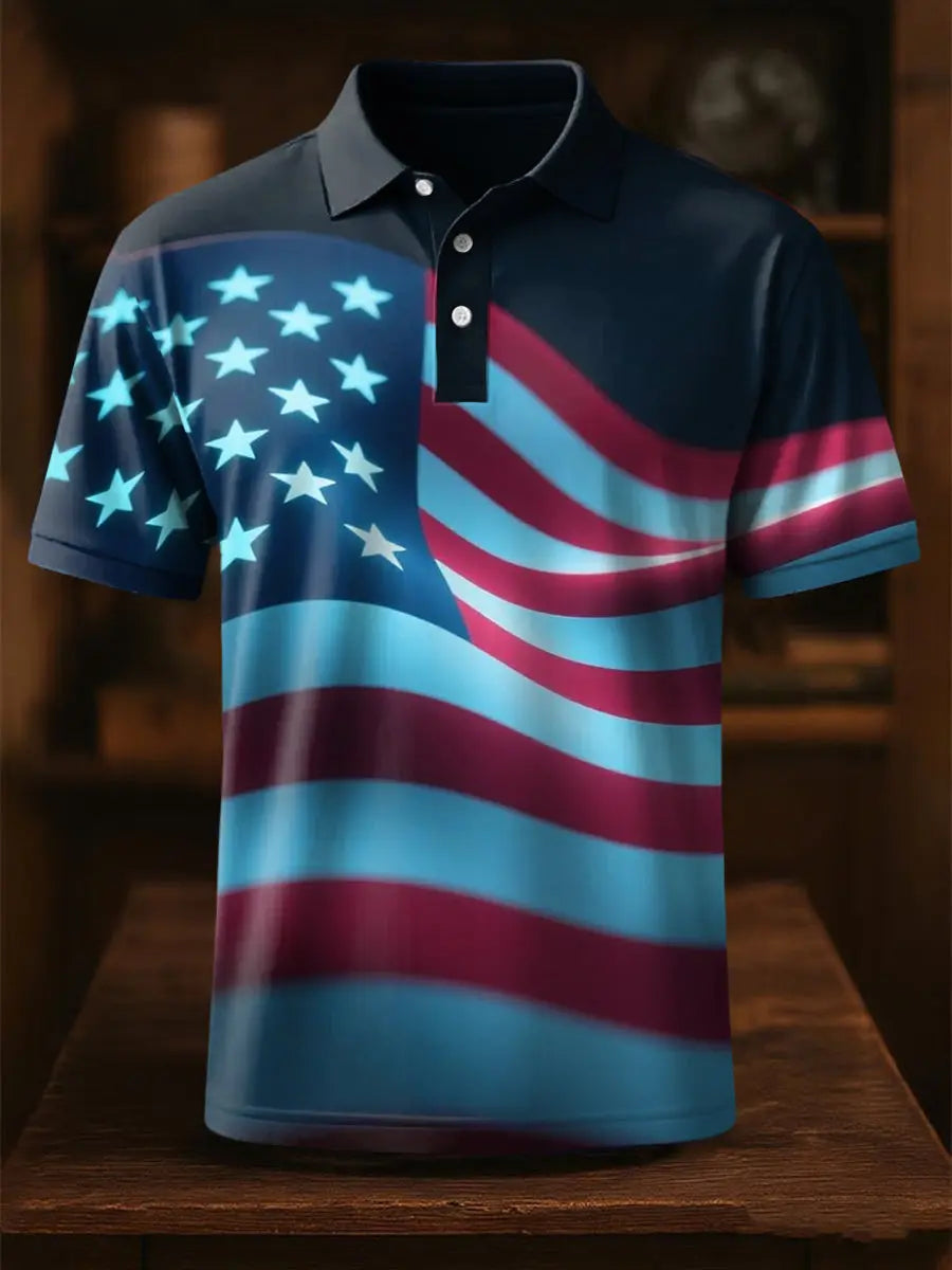 USA Flag Polo Shirt Patriotic Top for Independence Day Gift for American Pride Fans