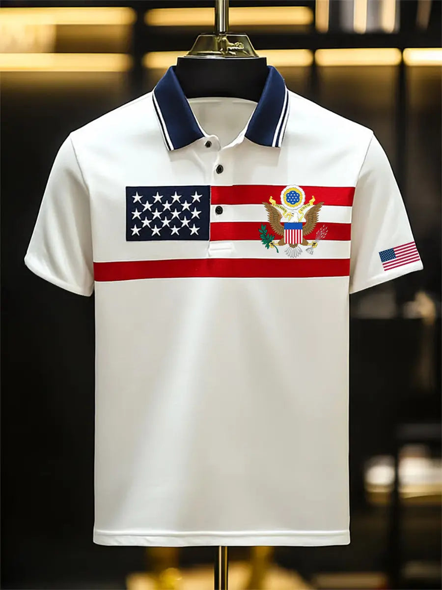 USA Flag Polo Shirt Short Sleeve Patriotic Gift for American Pride Supporters