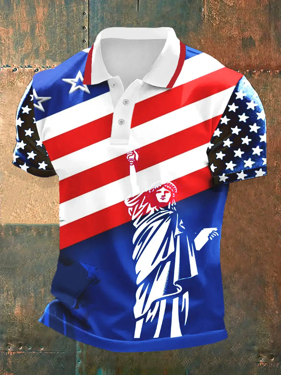 USA Flag Polo Shirt with Liberty Design Patriotic Gift for Independence Day Fans