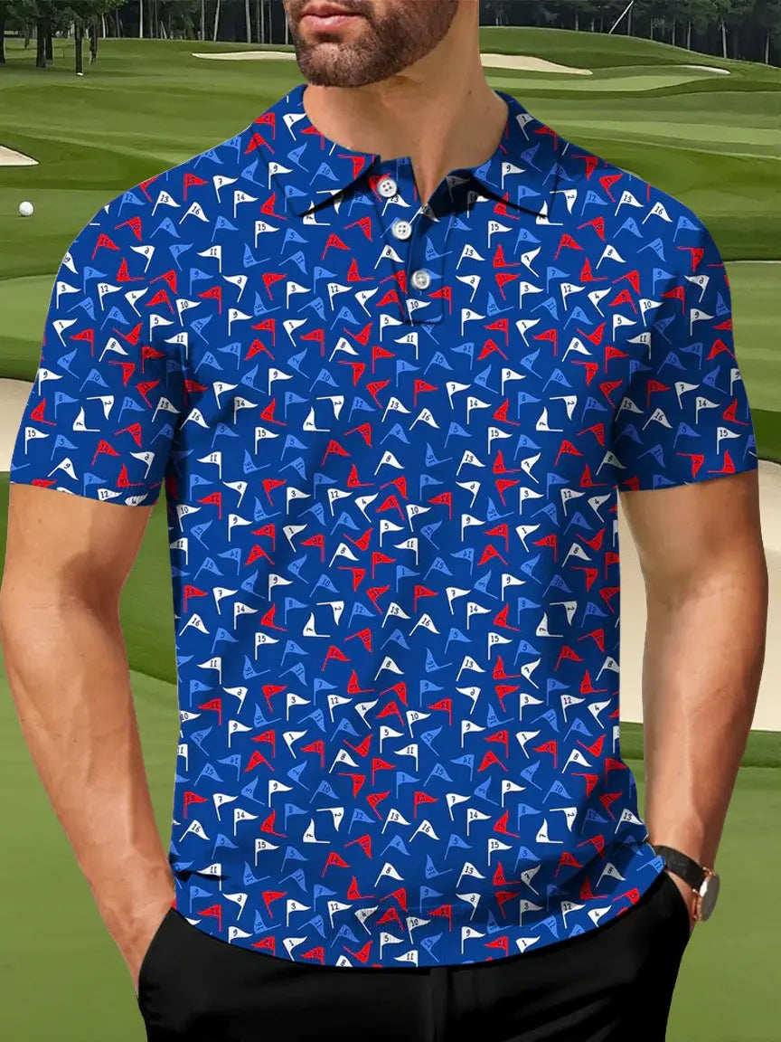 USA Flag Print Men's Golf Shirt Patriotic 4th of July Gift for Golf Enthusiasts