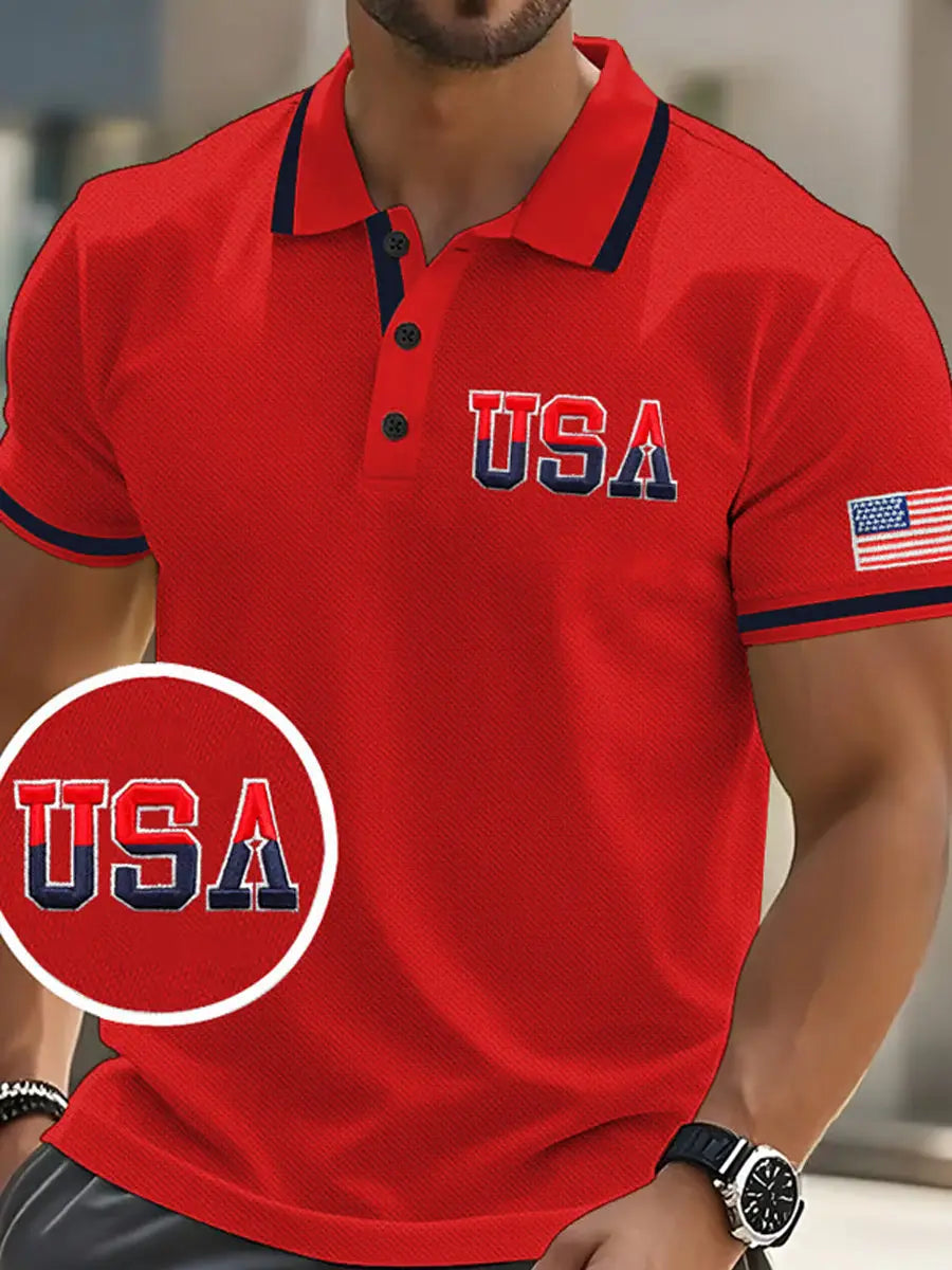 USA Flag Print Men's Polo Shirt Perfect Patriotic Gift for American Pride Supporters