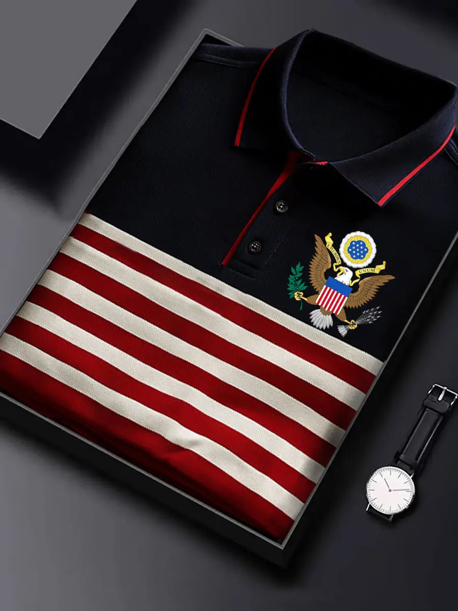 USA Flag Print Men's Short Sleeve Polo Shirt Patriotic Gift for American Pride Fans