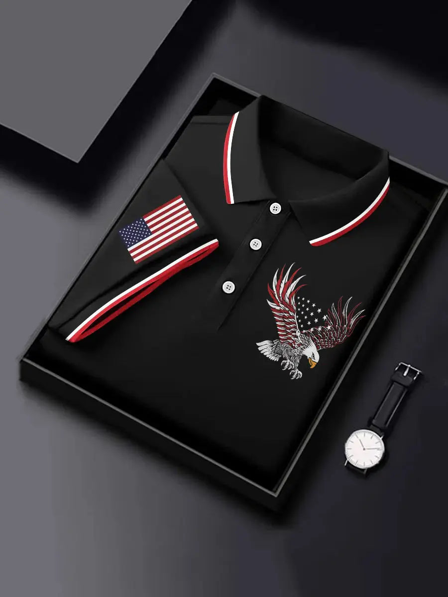 USA Flag Short Sleeve Polo Shirt Patriotic Gift for American Pride Supporters