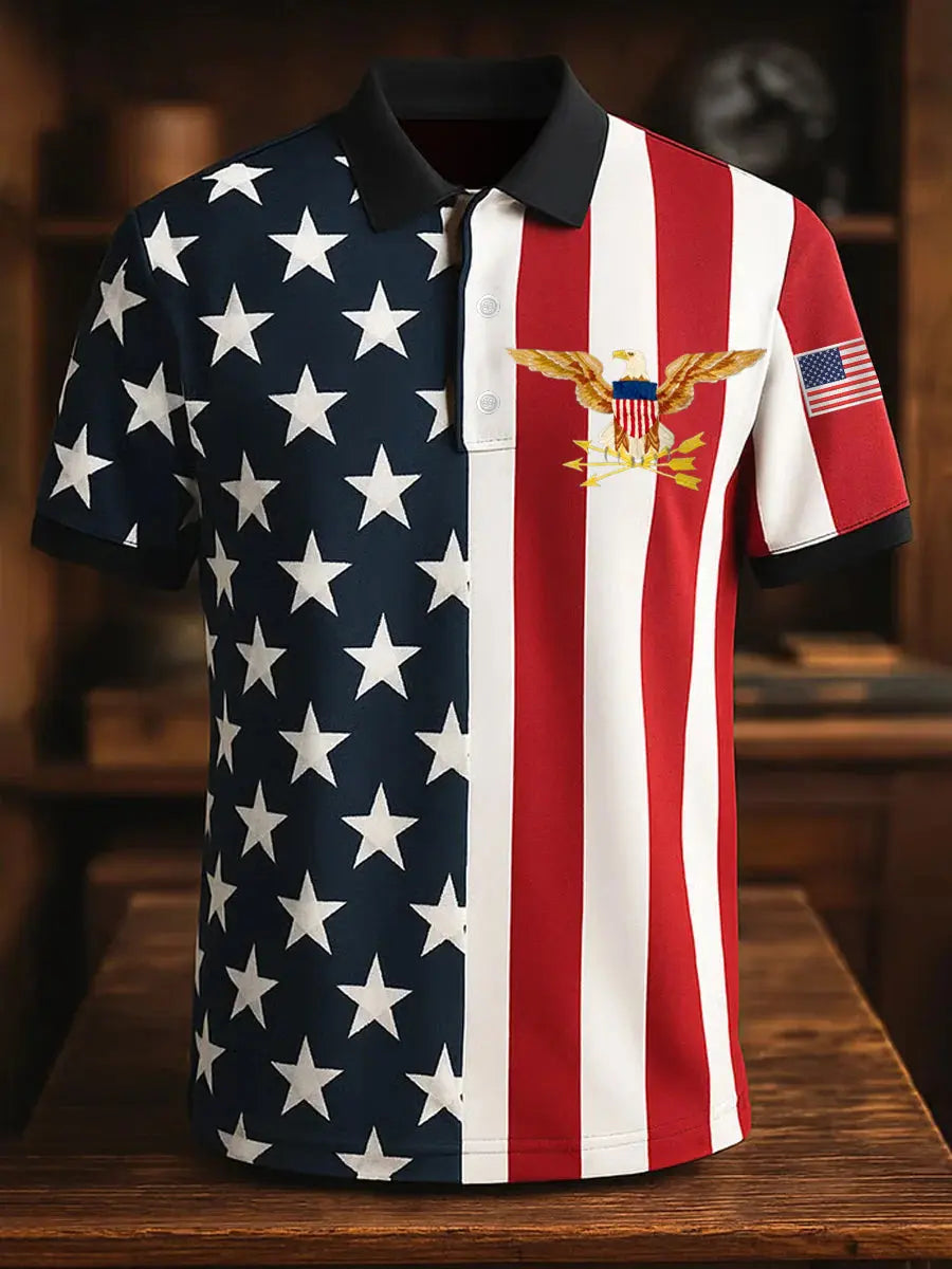 USA Flag Short Sleeve Polo Shirt Patriotic Gift for Supporters with American Pride