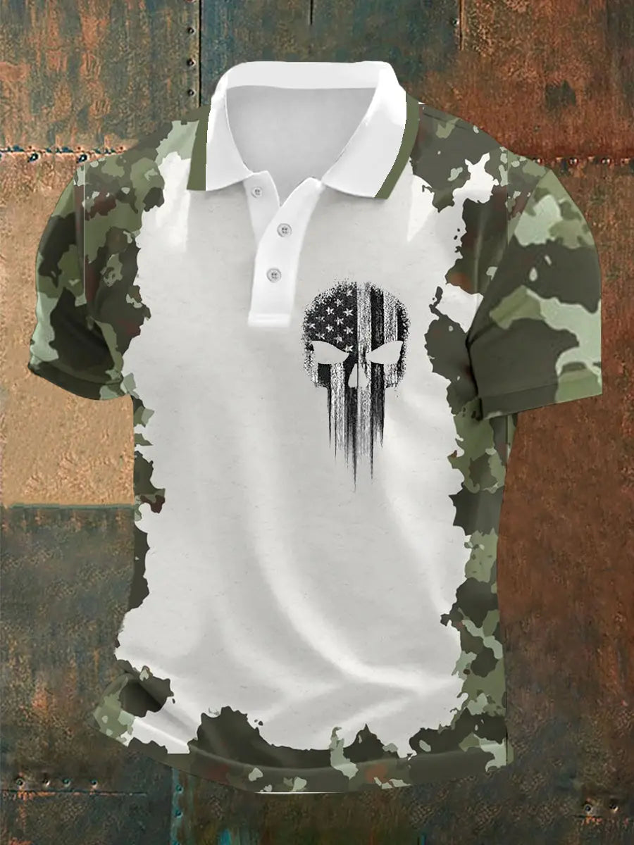 USA Flag Skull Polo Shirt Patriotic Men's Top for Independence Day Gift for Fans
