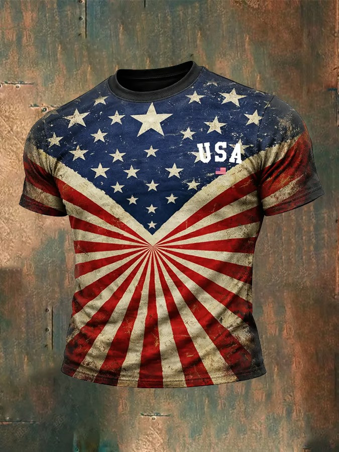 USA Flag Starburst T-Shirt Stars And Stripes Clothes 4th Of July Shirt Gift For Him