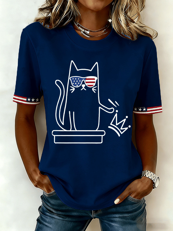 USA Flag Sunglasses Cat T-Shirt No Kings Clothing Gift Ideas For Cat Lovers