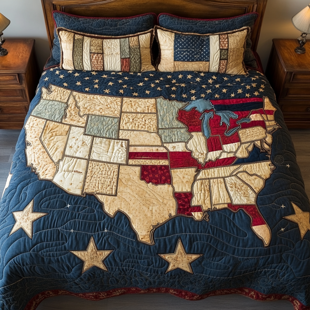 USA Glory Quilted Bedding Set Patriotic Room Decor Christmas Presents