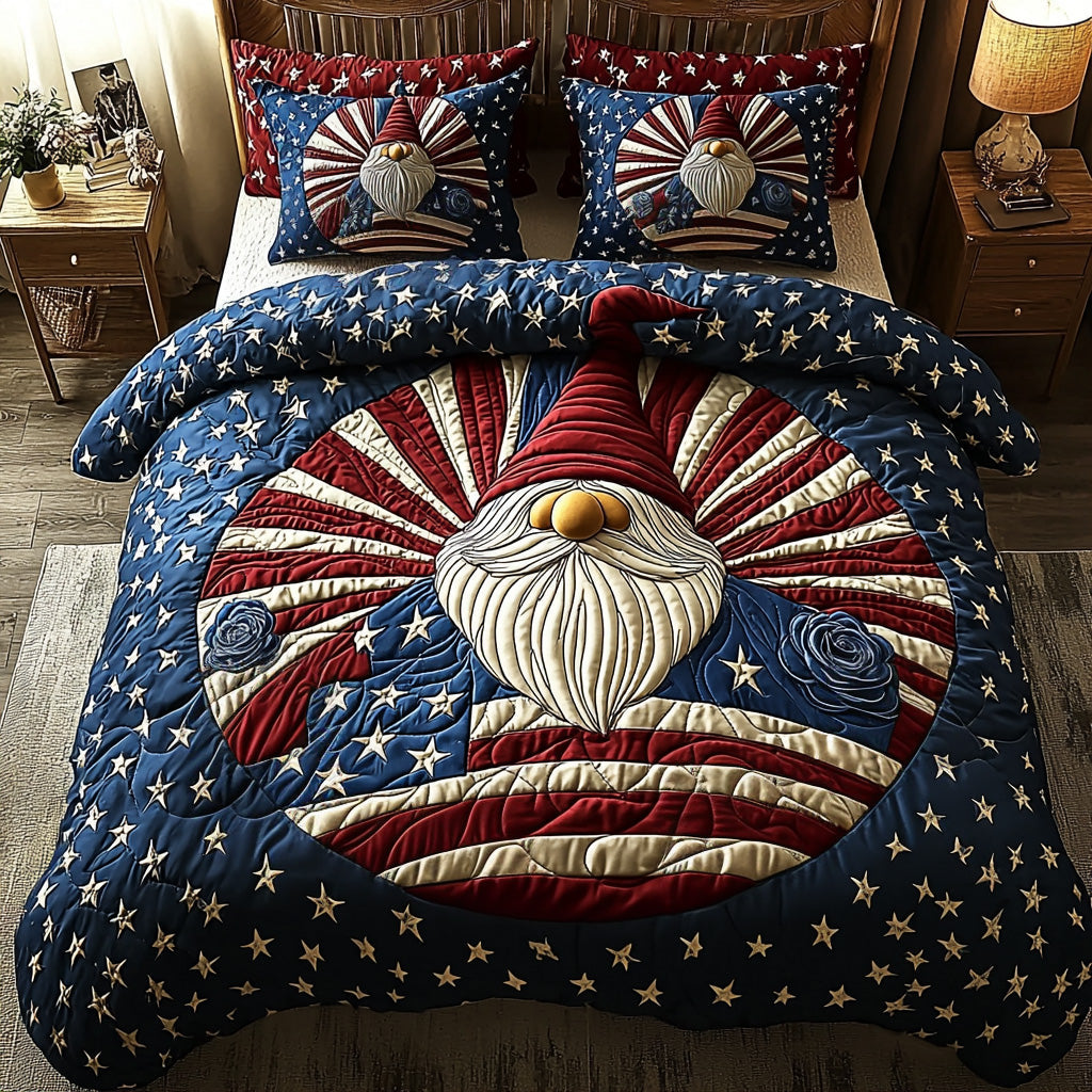 USA Gnomes Quilted Bedding Set Bedroom Decor Patriotic Novelty Items