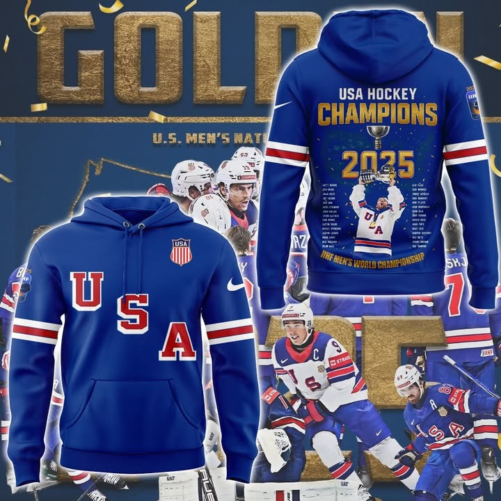USA Golden Hockey Champions 2025 Hoodie IIHF Men's World Championship Fan Merch Gifts