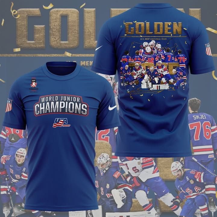 USA Golden Hockey Champions T-Shirt 2025 IIHF Men's World Junior Championship Fan Gear