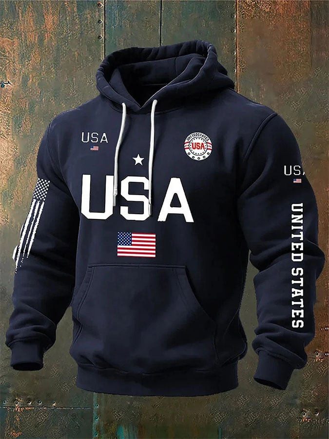 USA Graphic Hoodie United States Hooded Sweatshirt 4Th Of July Men's Apparel Patriotic Gifts