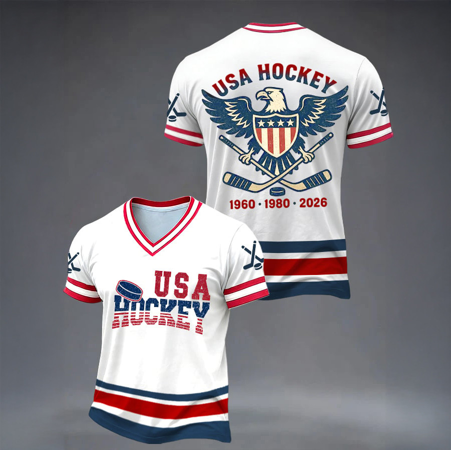 USA Hockey 1960 1980 2026 Gold V-Neck Shirt Milano Cortina USA Hockey Shirt Fan Present