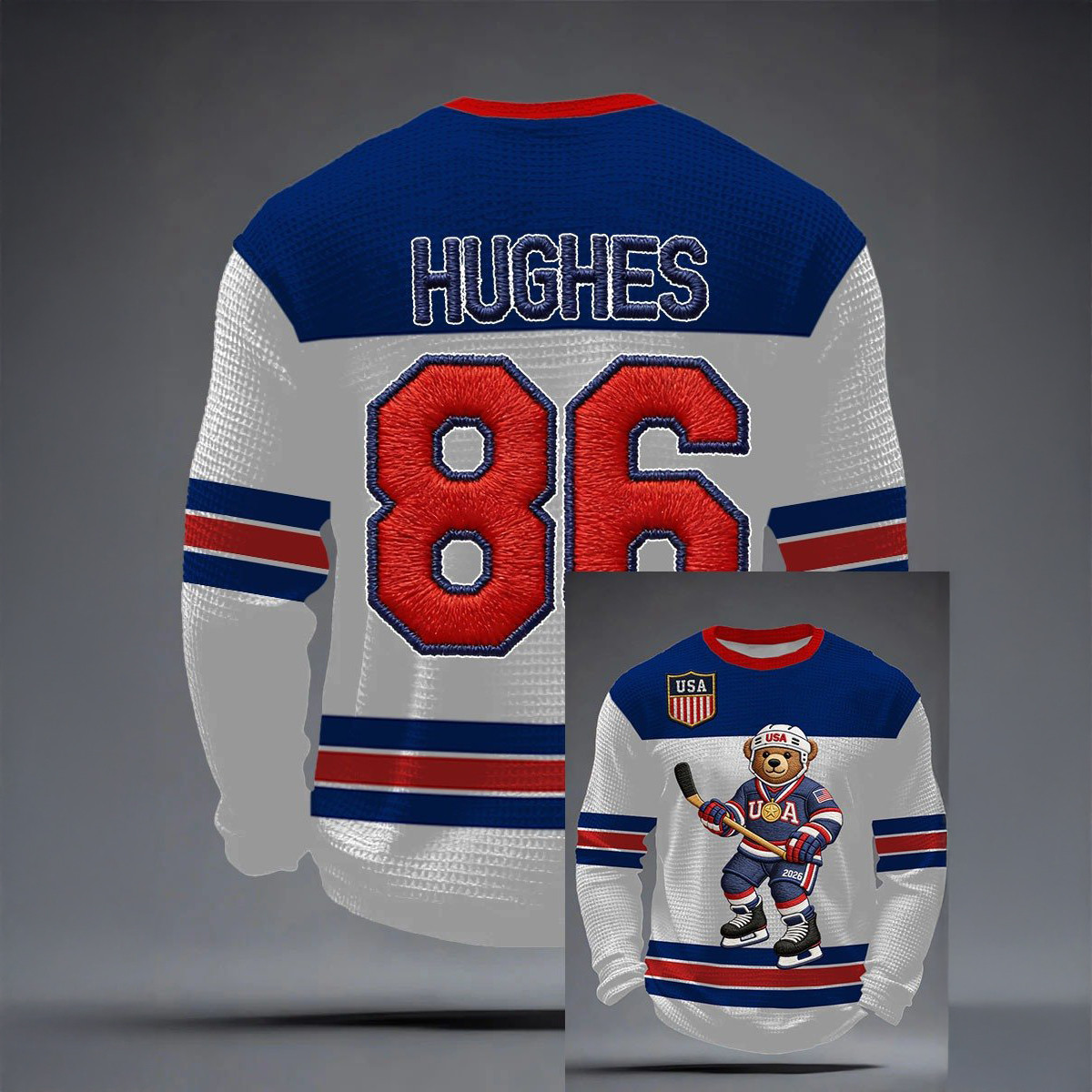 USA Hockey 2026 Champions Jack Hughes Long Sleeve Shirt USA Hockey Gold Merch Fans Gifts