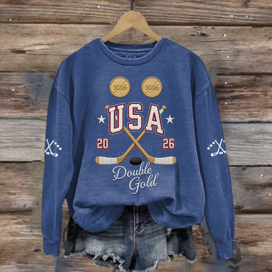USA Hockey 2026 Double Gold Sweatshirt Team USA Hockey Clothing Unique Gift For Fans