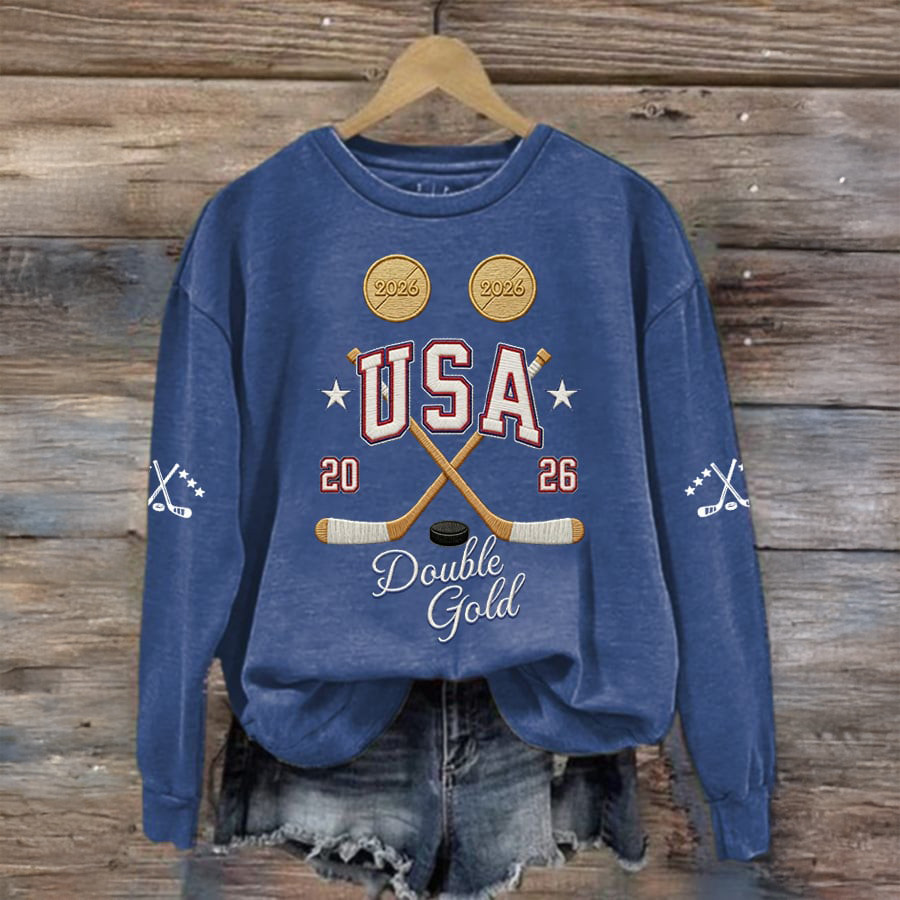 USA Hockey 2026 Double Gold Sweatshirt USA Hockey Gold Merch Great Gift For Fan