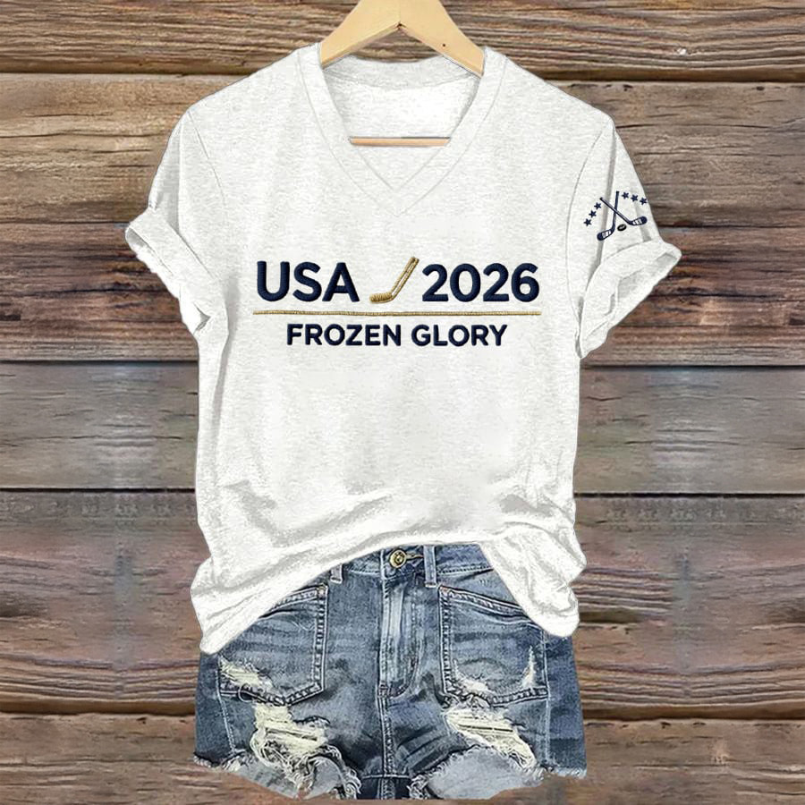 USA Hockey 2026 Prozen Glory V-Neck Shirt USA Hockey Team Clothes Winter Olympic Fan Gear