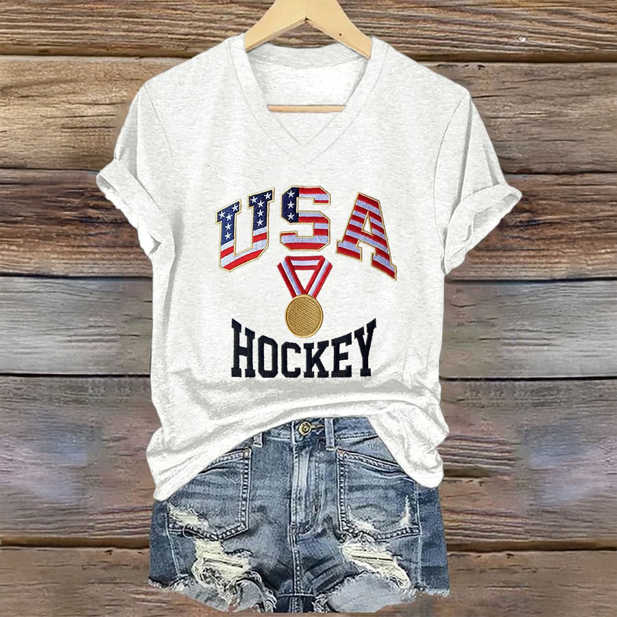 USA Hockey 2026 Winter Olympic V-Neck Shirt USA Hockey Gold Medal Clothes Best Fan Merch