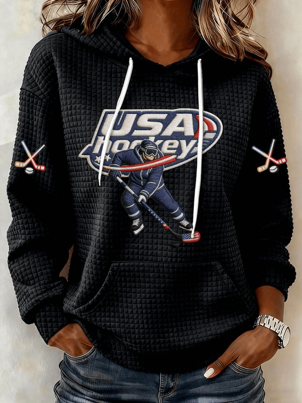 USA Hockey 2026 Winter Olympics Hoodie Black Women's Game Day Apparel Gifts For Ice Hockey Fans