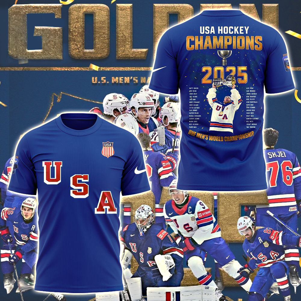 USA Hockey Champions 2025 Golden T-Shirt Unique Gifts For Hockey Enthusiasts