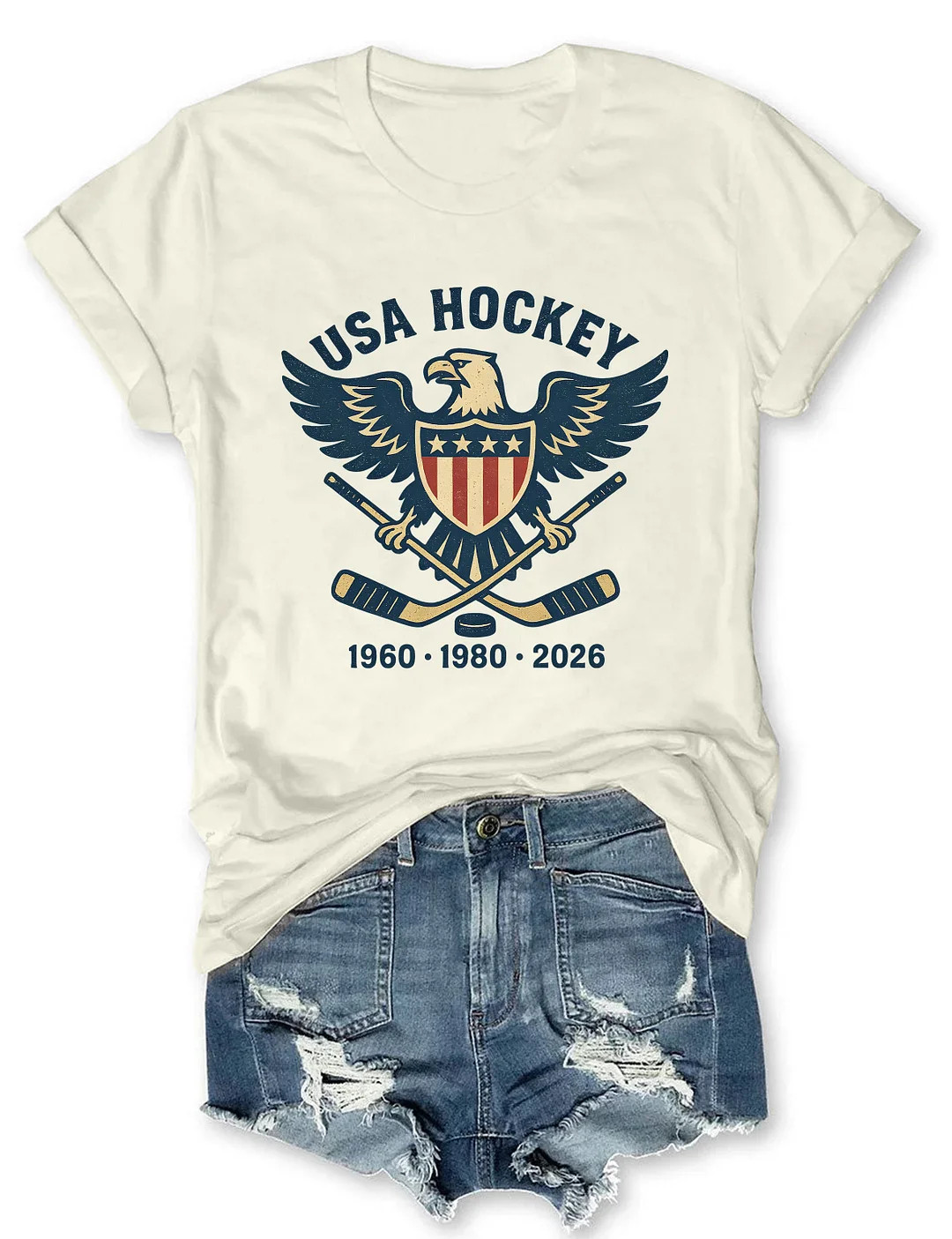 USA Hockey Eagle T-Shirt 1960 1980 2026 Patriotic Sports Gift For Hockey Fans USA