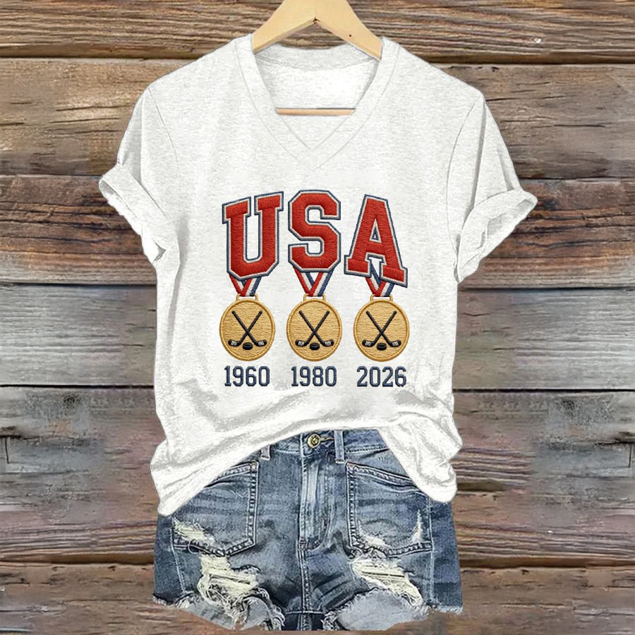 USA Hockey Gold Medals V-Neck Shirt Team USA Hockey Gold Shirt Present For Her
