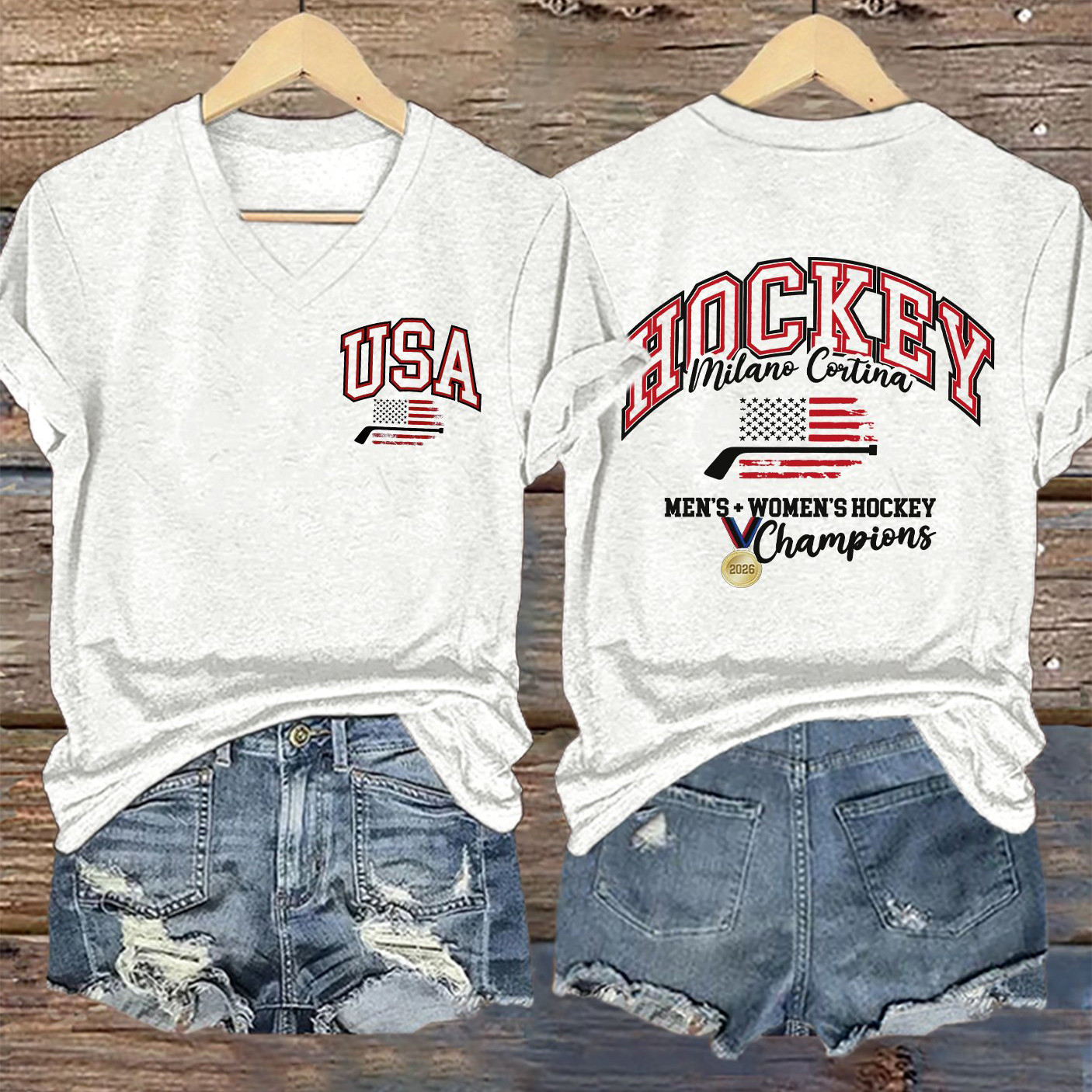 USA Hockey Milano Cortina 2026 Winter Olympic V-Neck Shirt Team USA Hockey Shirt Gift For Fan