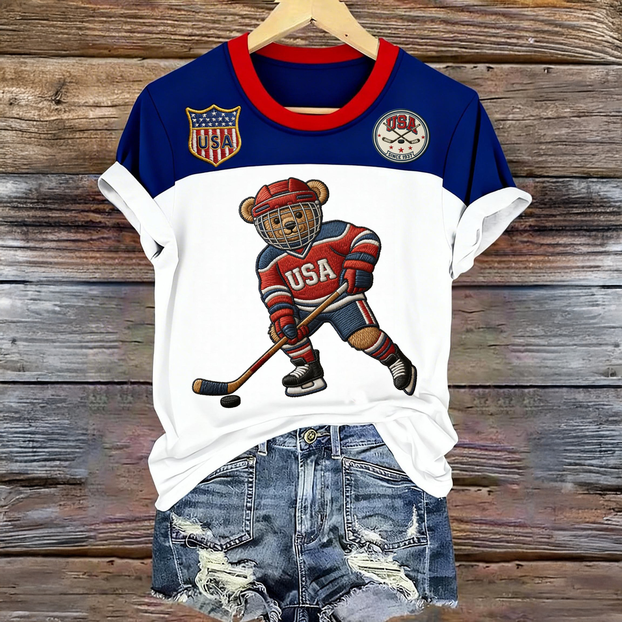 USA Hockey Team 2026 Bear Graphic Jersey USA Hockey 2026 Winter Olympic Shirt Best Fan Gift