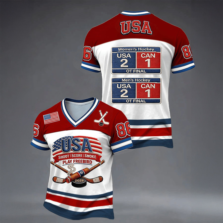USA Hockey Team 2026 Jersey Shoot Score Smoke Play Freebird Shirt USA Hockey Fan Gear