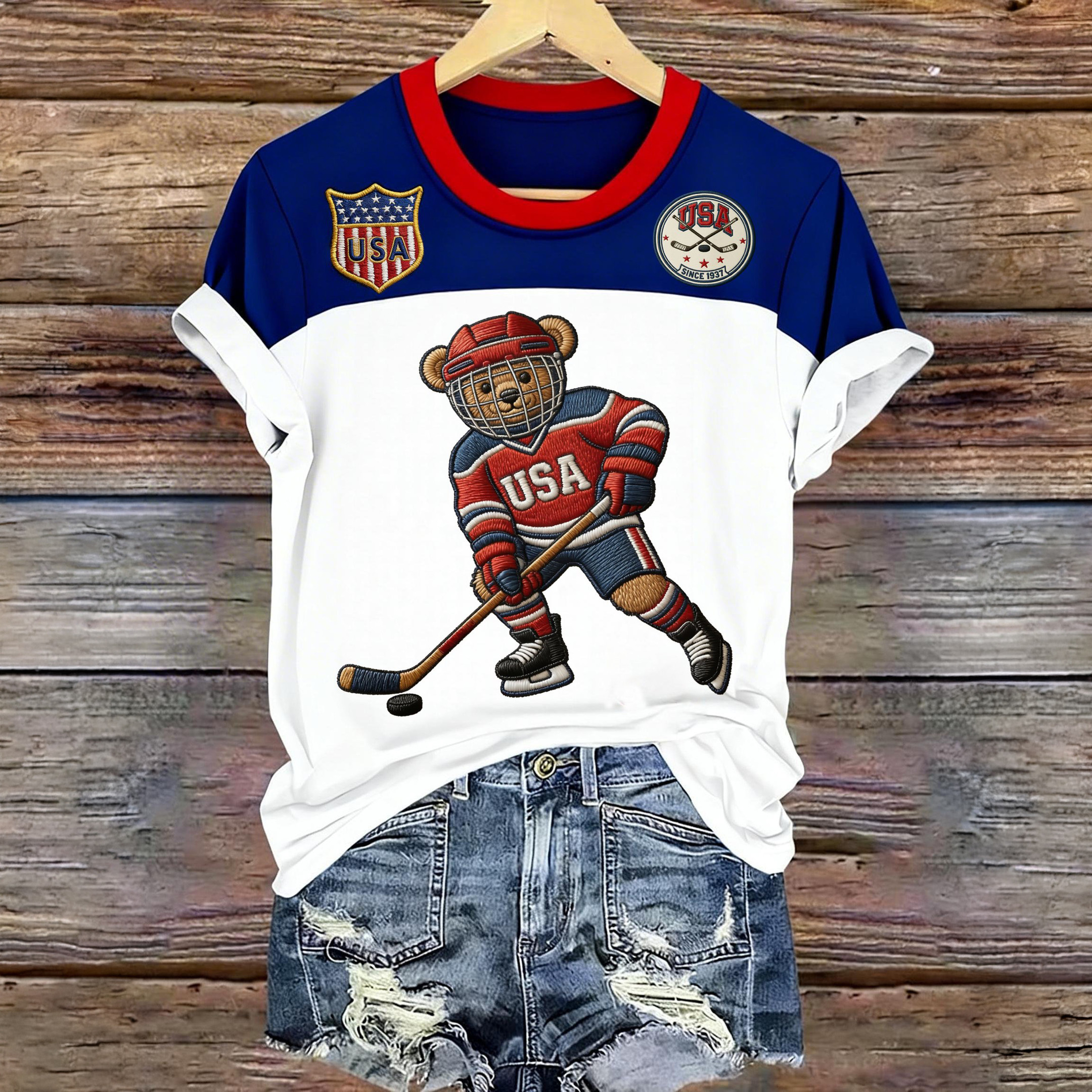 USA Hockey Teddy Bear Milano Cortina 2026 Olympic T-Shirt 2026 Witner Olympic Clothes Fans Gift For Her
