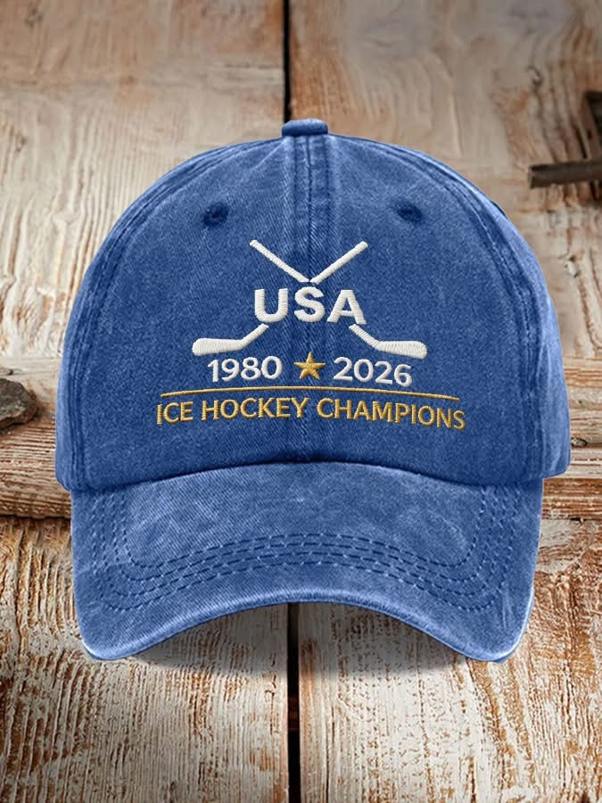 USA Ice Hockey 1980 2026 Champions Baseball Cap Fan Gear Best Gift For Hockey Fans