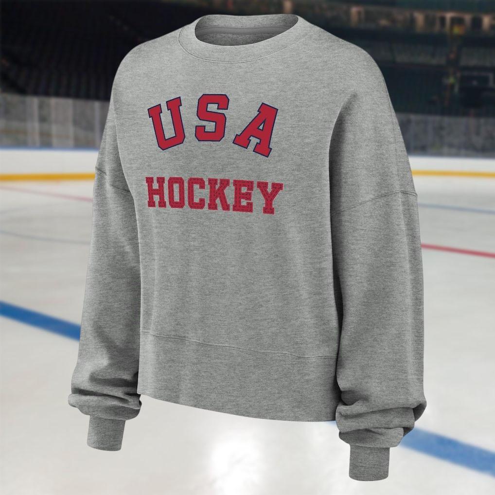 USA Ice Hockey 2026 Olympics Gray Oversized Graphic Sweatshirt Women Fan Gear Gift Ideas