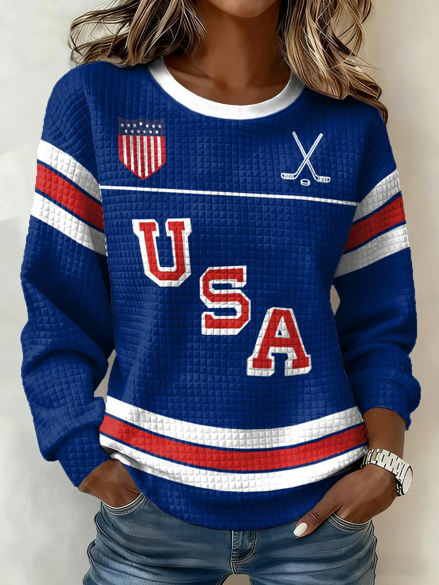 USA Ice Hockey 2026 Olympics Navy Blue Jersey Graphic Sweatshirt Women Fan Gear Best Gift