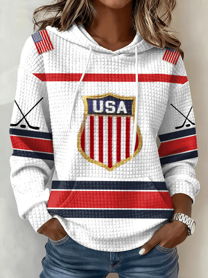 USA Ice Hockey 2026 Olympics Patriotic Shield Badge Graphic Hoodie Women Fan Gear Gift