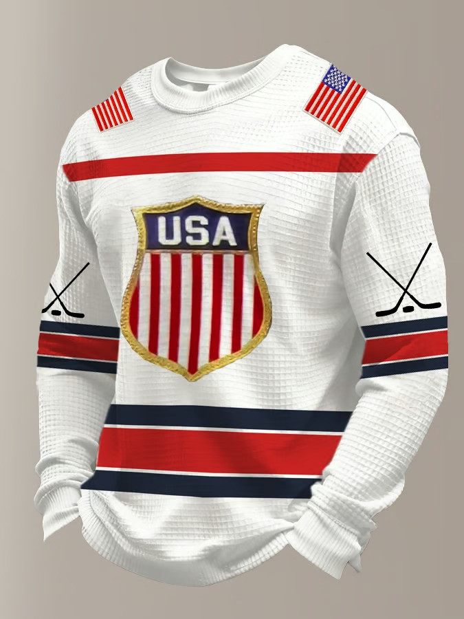 USA Ice Hockey 2026 Olympics Patriotic Shield Badge Graphic Long Sleeve Shirt Fan Gear Gift