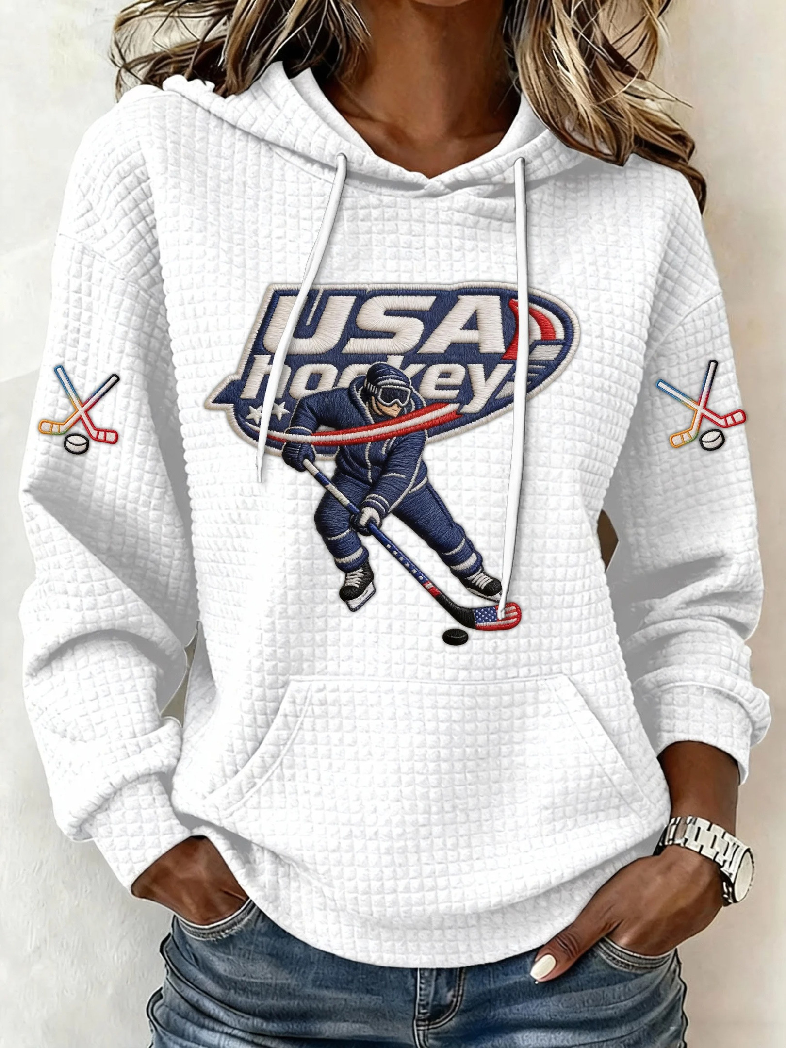 USA Ice Hockey 2026 Olympics Player Graphic Hoodie White Women Fan Gear Best Gift Ideas