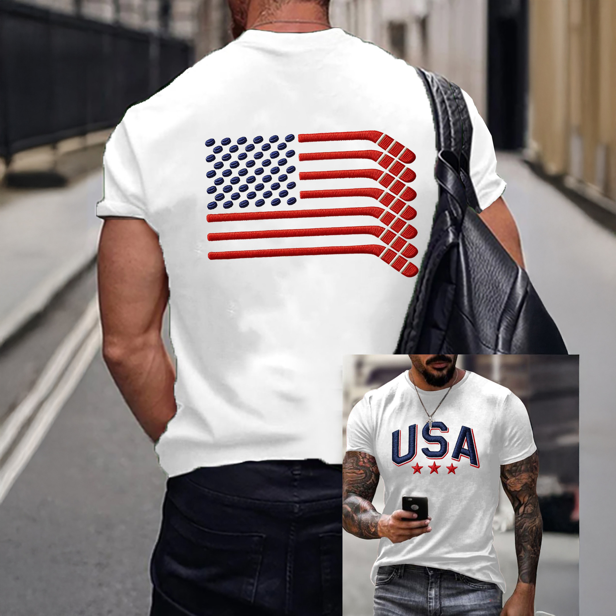 USA Ice Hockey 2026 T-Shirt American Flag Hockey Sticks Shirt Hockey Lover Gifts