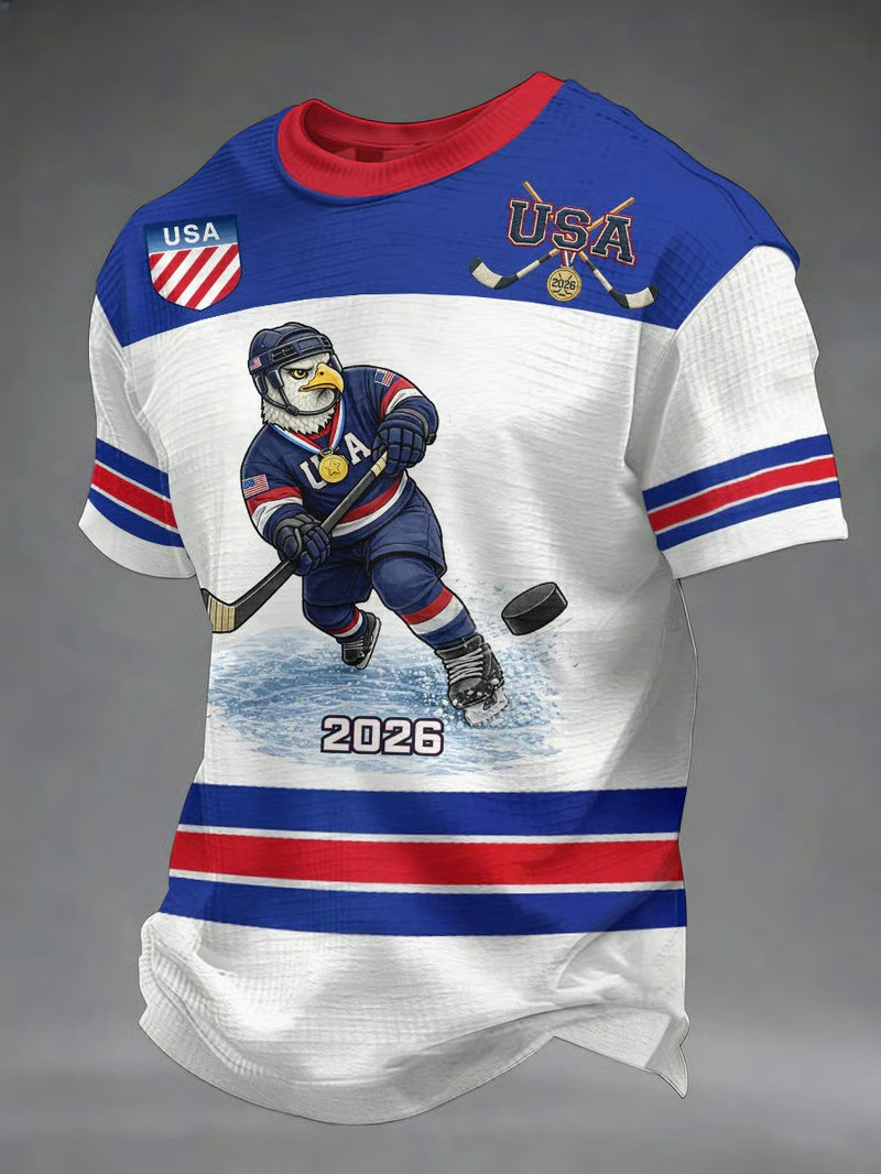 USA Ice Hockey Eagle 2026 T-Shirt Bald Eagle Graphic Fan Gear Best Gift For Hockey Supporters