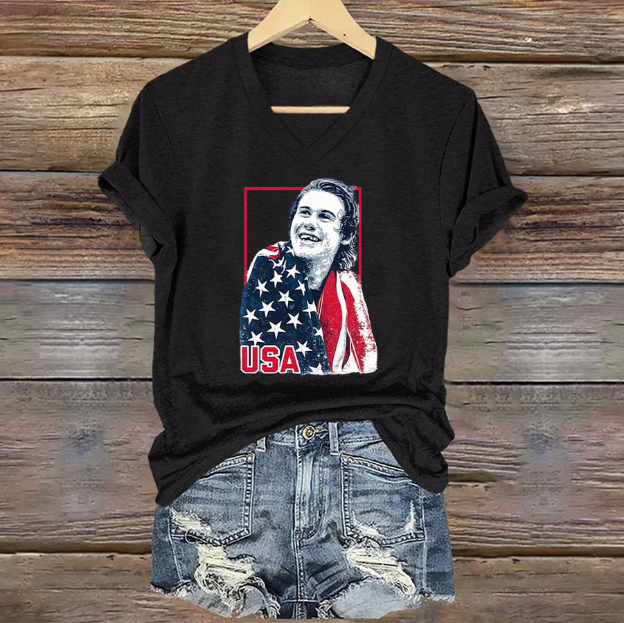 USA Ice Hockey Gold Jack Hughes Portrait V-Neck Shirt Hockey Clothes Game Day Gift For Wife