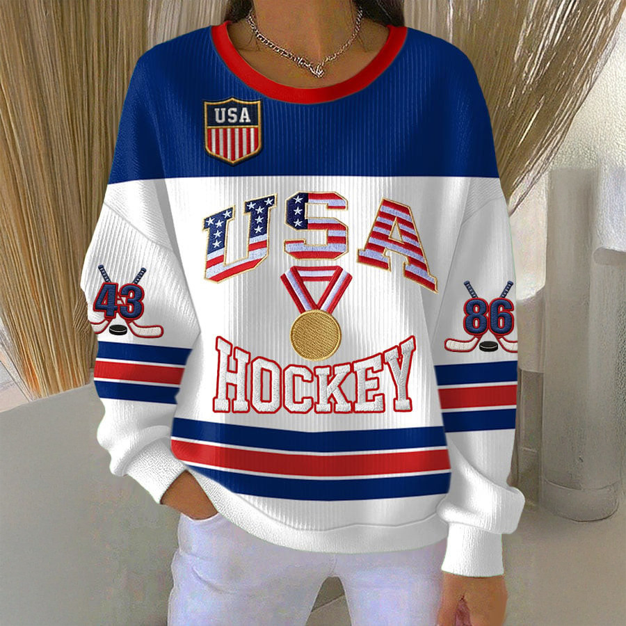 USA Ice Hockey Gold Medal 86 Sweatshirt USA Ice Hockey Apparel Cool Gift For Girlfriend