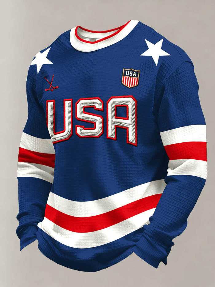 USA Ice Hockey Long Sleeve Shirt Men's Sports Game Day Apparel Gifts Ideas For Ice Hockey Fan