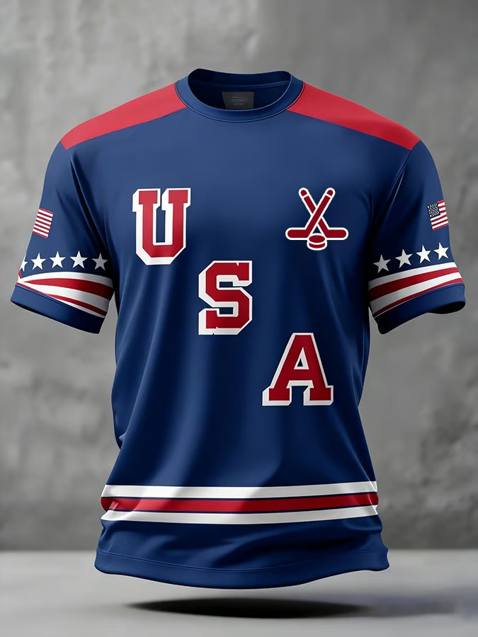 USA Ice Hockey Olympics 2026 Navy Graphic T-Shirt Stars Stripes Fan Gear Best Gift Ideas