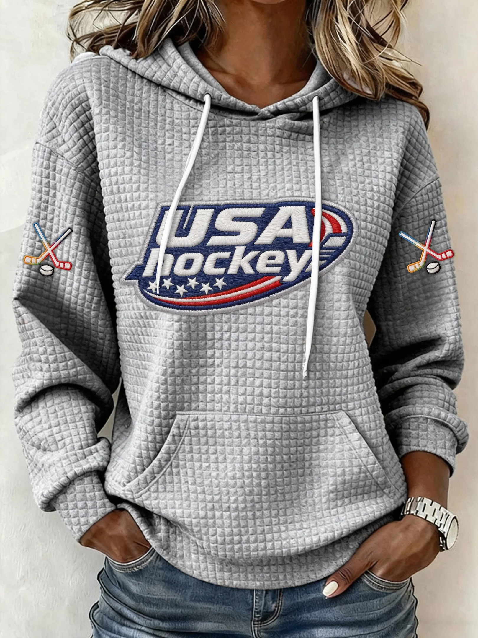 USA Ice Hockey Olympics Graphic Hoodie Gray Women Fan Gear Best Gift For Hockey Fans