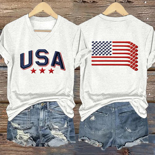USA Ice Hockey Team Sticks V-Neck Shirt Team USA Olympic 2026 Clothes Best Gift For Her