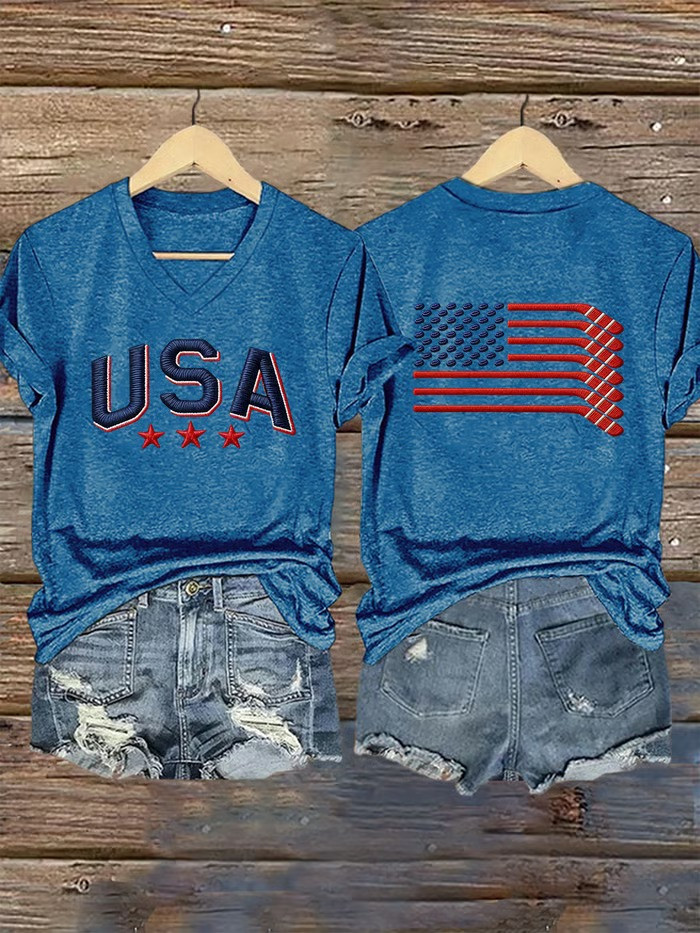 USA ICE Hockey V-Neck Shirt 2026 Winter Games Fan Gear Best Gift For Hockey Fans