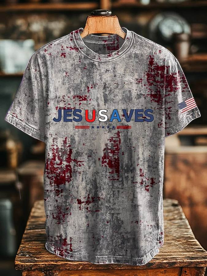 USA Jesus Saves American Flag Vintage T-Shirt Old Retro Patriotic Unique Faith Apparel